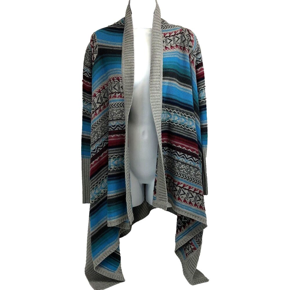 Stetson Women's Cotton Size XS Western Gray Long Sleeve Cardigan Sweater Striped